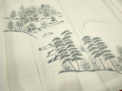 平和屋着物●結城紬　訪問着　作家物　手描き　風景文　証紙付き　正絹　逸品　CABG2129ze