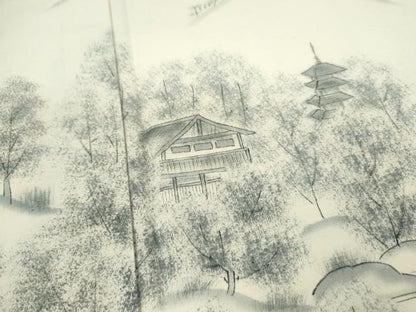 平和屋着物●結城紬　訪問着　作家物　手描き　風景文　証紙付き　正絹　逸品　CABG2129ze