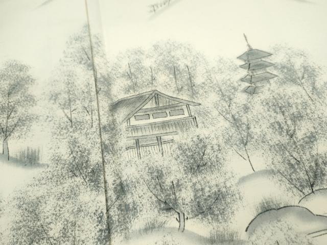平和屋着物●結城紬　訪問着　作家物　手描き　風景文　証紙付き　正絹　逸品　CABG2129ze