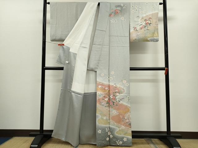平和屋着物●訪問着　道長草花文　たたき染め　金彩　正絹　逸品　CABG2135ze