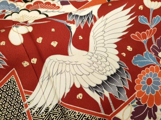 平和屋着物●豪華振袖　駒刺繍　御所車飛鶴吉祥花文　金彩　正絹　逸品　CABG2136ze