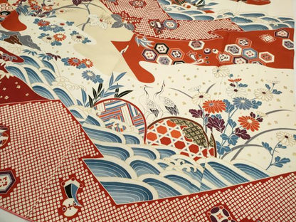 平和屋着物●豪華振袖　駒刺繍　御所車飛鶴吉祥花文　金彩　正絹　逸品　CABG2136ze