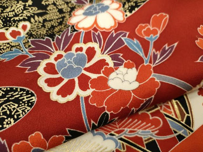 平和屋着物●豪華振袖　駒刺繍　御所車飛鶴吉祥花文　金彩　正絹　逸品　CABG2136ze