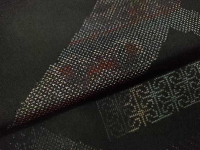 平和屋着物●本場大島紬　9マルキ　吉祥花文　黒地　正絹　逸品　CABG2140ze