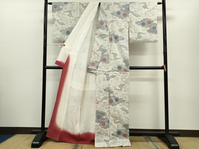 平和屋着物●本場大島紬　白大島　9マルキ　雲取り草花文　正絹　逸品　CABG2143ze