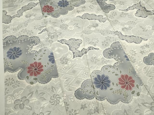 平和屋着物●本場大島紬　白大島　9マルキ　雲取り草花文　正絹　逸品　CABG2143ze