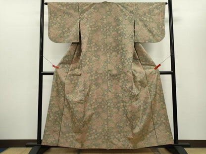 平和屋着物■上質な紬　草花文　正絹　逸品　CABG2166ze