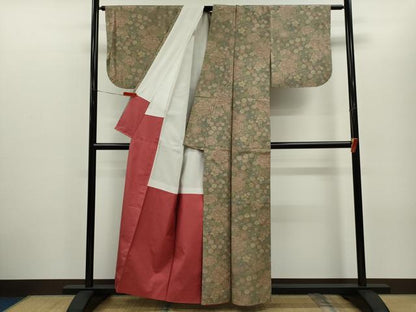 平和屋着物■上質な紬　草花文　正絹　逸品　CABG2166ze