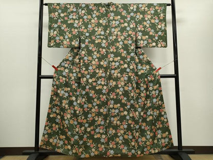 平和屋着物■上質な小紋 絞り 舞葉文 正絹 逸品 CABG2168ze