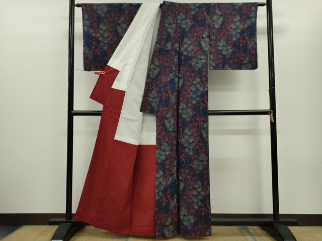 平和屋着物■上質な紬　切嵌草花文　正絹　逸品　CABG2171ze