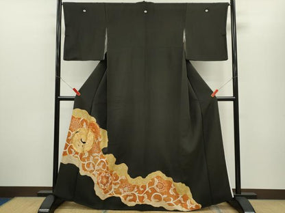 平和屋着物■豪華黒留袖 駒刺繍 鳳凰更紗花唐草文 金彩 正絹 逸品 CABG2173ze