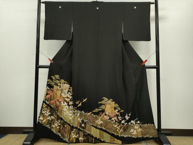 平和屋着物■豪華黒留袖 御所車吉祥草花文 金銀彩 正絹 逸品 CABG2175ze