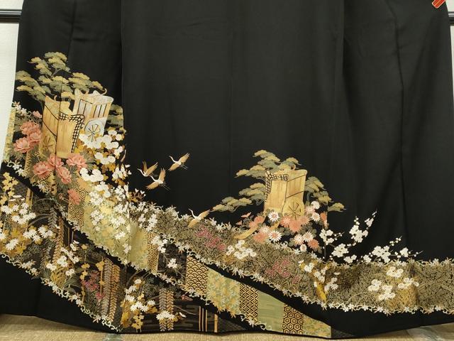 平和屋着物■豪華黒留袖 御所車吉祥草花文 金銀彩 正絹 逸品 CABG2175ze