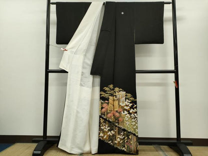 平和屋着物■豪華黒留袖 御所車吉祥草花文 金銀彩 正絹 逸品 CABG2175ze