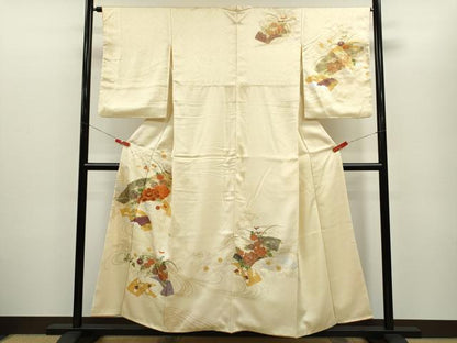 平和屋着物■訪問着 駒刺繍 地紙重ね草花文 金銀彩 正絹 逸品 CABG2178ze