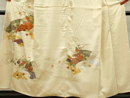平和屋着物■訪問着 駒刺繍 地紙重ね草花文 金銀彩 正絹 逸品 CABG2178ze