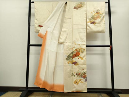 平和屋着物■訪問着 駒刺繍 地紙重ね草花文 金銀彩 正絹 逸品 CABG2178ze