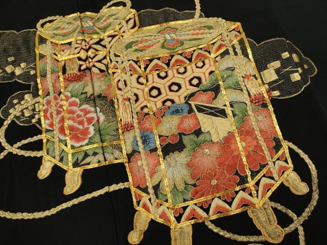 平和屋着物■豪華黒留袖 駒刺繍 貝桶吉祥花文 正絹 逸品 CABG2181ze