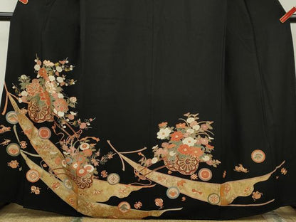 平和屋着物■豪華黒留袖 駒刺繍 花車宝尽くし 金銀彩 正絹 逸品 CABG2183ze