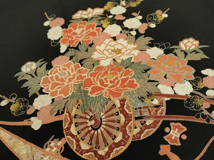 平和屋着物■豪華黒留袖 駒刺繍 花車宝尽くし 金銀彩 正絹 逸品 CABG2183ze