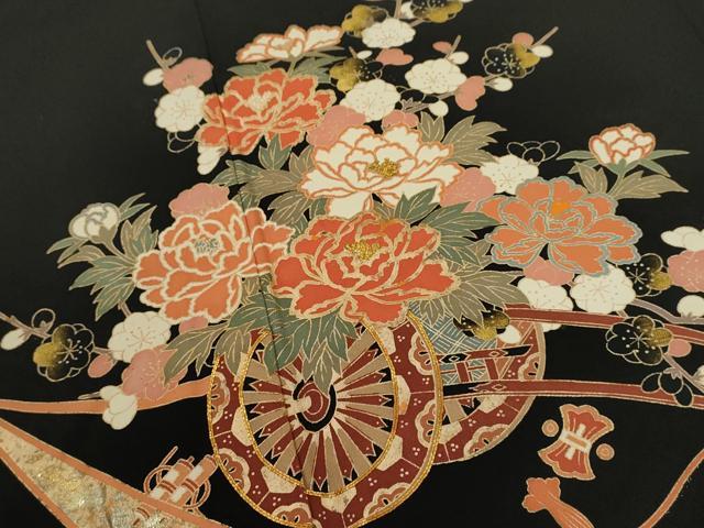 平和屋着物■豪華黒留袖 駒刺繍 花車宝尽くし 金銀彩 正絹 逸品 CABG2183ze