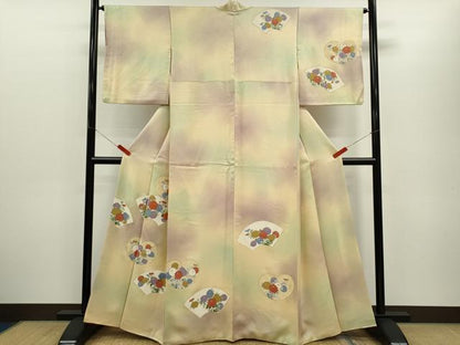 平和屋着物■訪問着 駒刺繍 地紙草花文 暈し染め 金彩 正絹 逸品 CABG2184ze