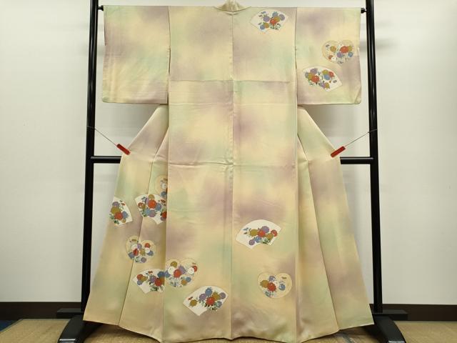 平和屋着物■訪問着 駒刺繍 地紙草花文 暈し染め 金彩 正絹 逸品 CABG2184ze