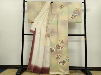 平和屋着物■訪問着 駒刺繍 地紙草花文 暈し染め 金彩 正絹 逸品 CABG2184ze
