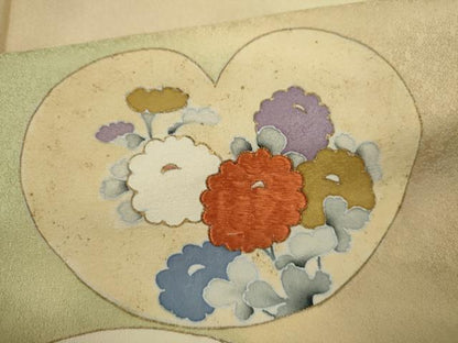 平和屋着物■訪問着 駒刺繍 地紙草花文 暈し染め 金彩 正絹 逸品 CABG2184ze