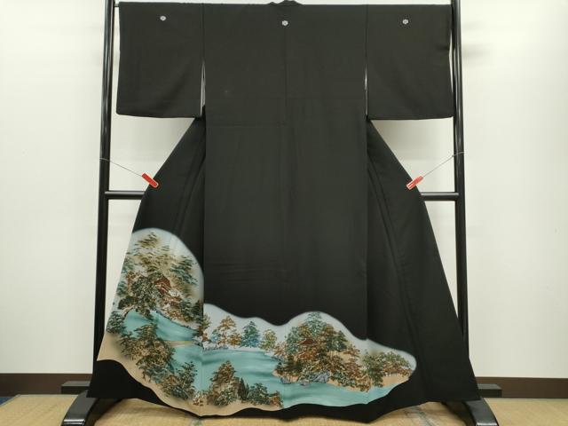 平和屋着物■豪華黒留袖　風景文　暈し染め　金彩　洗える着物　CABG2185ze