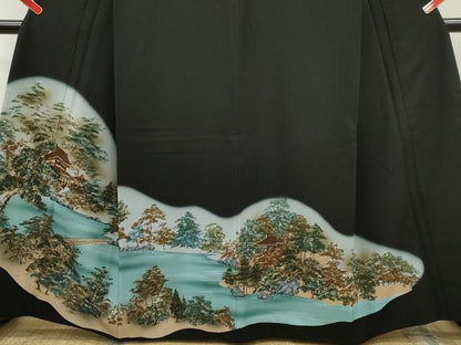 平和屋着物■豪華黒留袖　風景文　暈し染め　金彩　洗える着物　CABG2185ze