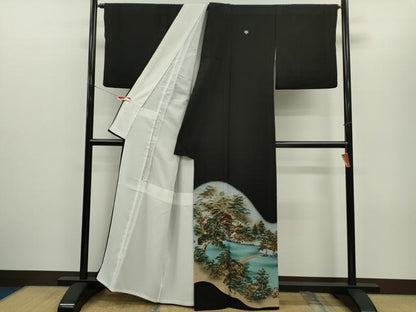 平和屋着物■豪華黒留袖　風景文　暈し染め　金彩　洗える着物　CABG2185ze