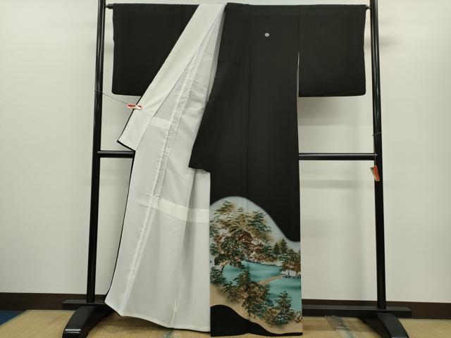 平和屋着物■豪華黒留袖　風景文　暈し染め　金彩　洗える着物　CABG2185ze