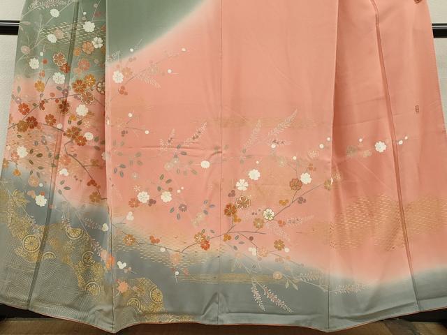 平和屋着物■高級染元　粋峰　林芳夫　京加賀友禅　訪問着　枝花文　暈し染め　金彩　正絹　逸品　CABG2205ze