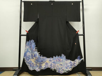 平和屋着物■豪華黒留袖　友禅　作家物　風景文　三越扱い　正絹　逸品　CABG2211ze