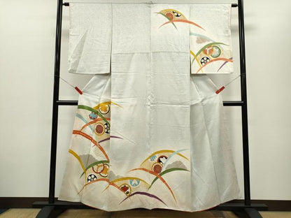 平和屋着物■訪問着　駒刺繍　芝草吉祥花丸文　暈し染め　金彩　正絹　逸品　CABG2212ze