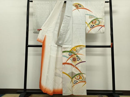 平和屋着物■訪問着　駒刺繍　芝草吉祥花丸文　暈し染め　金彩　正絹　逸品　CABG2212ze
