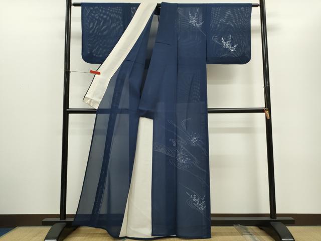 平和屋着物＊夏物　訪問着　絽　手描き　刺繍　流水草花文　金糸　正絹　逸品　CABG2223ze