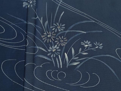 平和屋着物＊夏物　訪問着　絽　手描き　刺繍　流水草花文　金糸　正絹　逸品　CABG2223ze