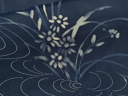 平和屋着物＊夏物　訪問着　絽　手描き　刺繍　流水草花文　金糸　正絹　逸品　CABG2223ze