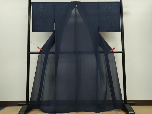 平和屋着物＊夏物　色無地　絽　濃藍色　正絹　逸品　CABG2235ze