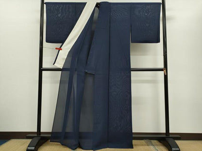 平和屋着物＊夏物　色無地　絽　濃藍色　正絹　逸品　CABG2235ze