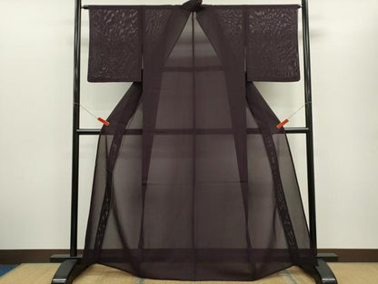 平和屋着物＊夏物　色無地　絽　黒紅色　正絹　逸品　CABG2242ze