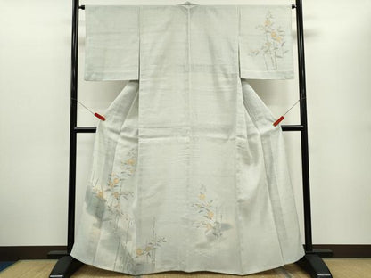 平和屋着物＊夏物　訪問着　生紬地　手描き　枝花文　暈し染め　正絹　逸品　CABG2251ze