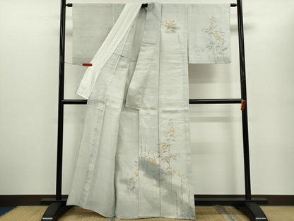 平和屋着物＊夏物　訪問着　生紬地　手描き　枝花文　暈し染め　正絹　逸品　CABG2251ze