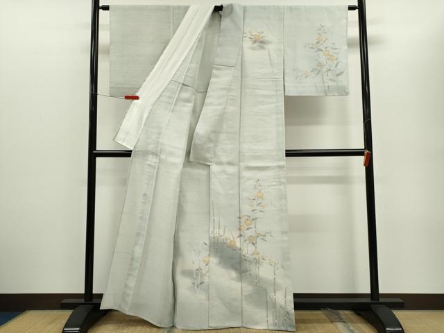 平和屋着物＊夏物　訪問着　生紬地　手描き　枝花文　暈し染め　正絹　逸品　CABG2251ze