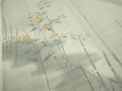 平和屋着物＊夏物　訪問着　生紬地　手描き　枝花文　暈し染め　正絹　逸品　CABG2251ze