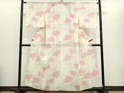 平和屋着物＊夏物 小紋 紗 草花文 洗える着物 CABG2252ze