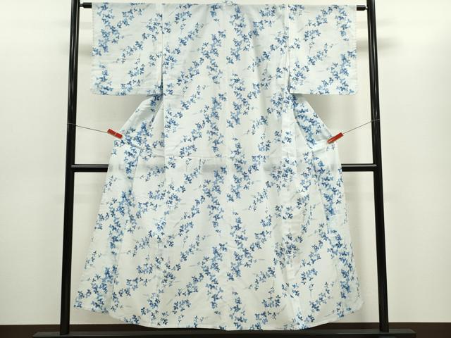 平和屋着物＊夏物 小紋 紗 枝花文 洗える着物 CABG2253ze