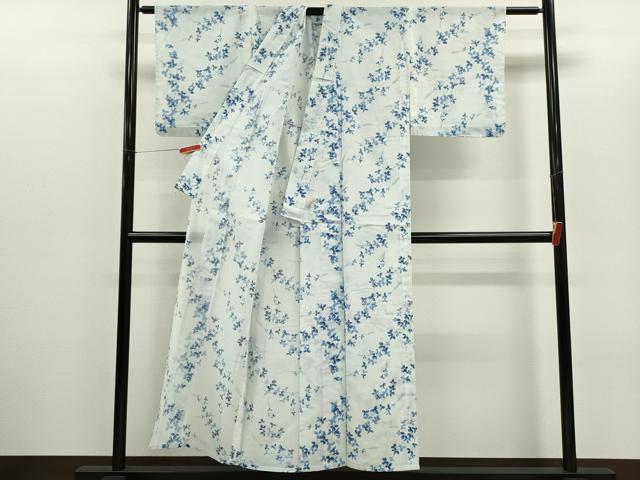 平和屋着物＊夏物 小紋 紗 枝花文 洗える着物 CABG2253ze
